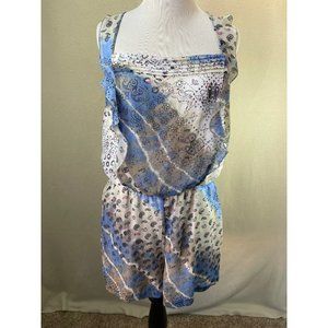 Vera Wang Princess Chiffon Stacked Neckline Ruffle Spaghetti Strap Lined Romper